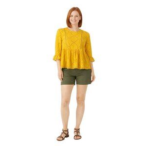 2/$30 Yellow Mandarin Gold Trf Small Collection Eyelet Peplum Blouse 3/4 Sleeves